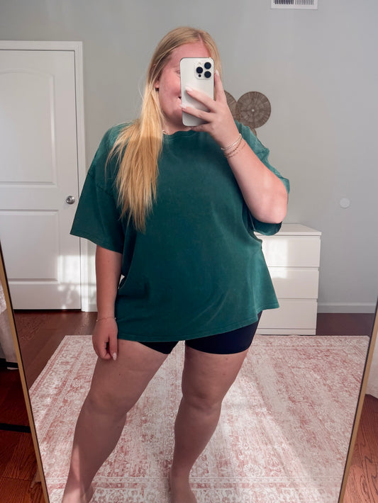 Logan Mineral Washed Tee--Deep Green