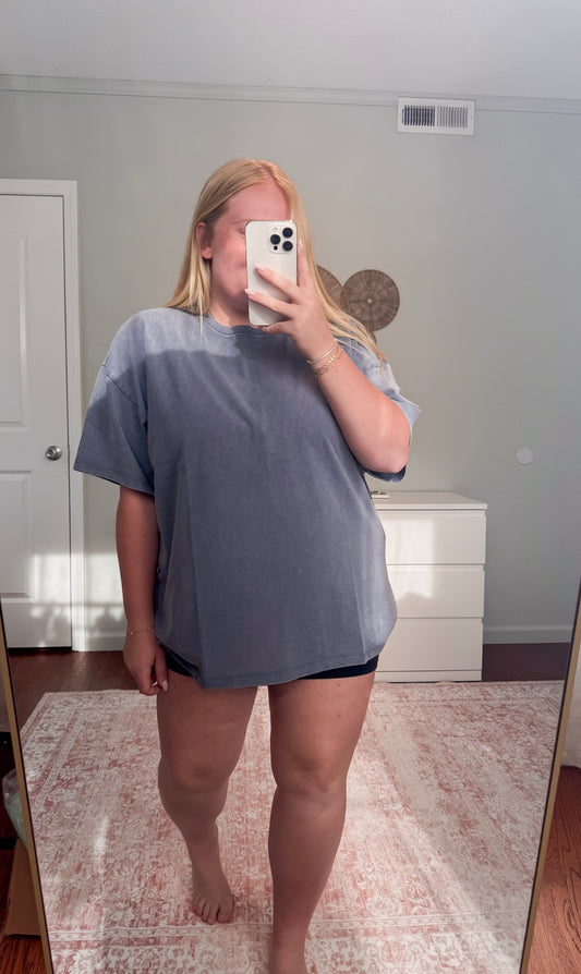 Logan Mineral Washed Tee--Dusty Blue
