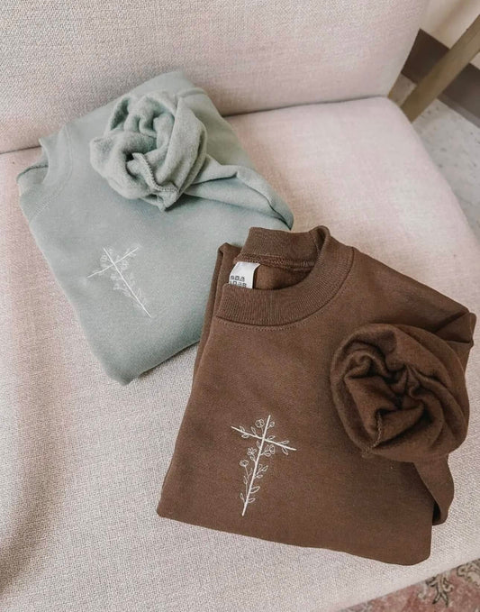 Cross Embroidered Crew