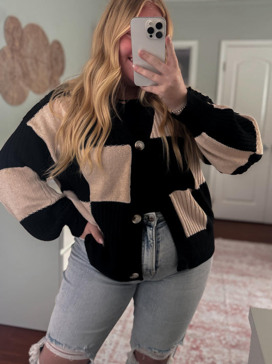 Fallin' in Love Checkered Cardigan